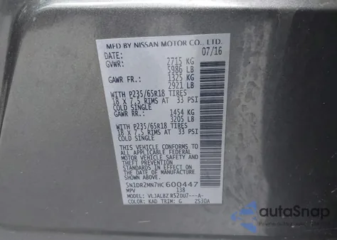 2017 Nissan Pathfinder S z USA, uszkodzony, nr VIN 5N1DR2MN7HC600447